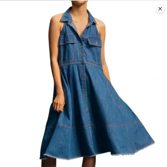 Anthropologie Pilcro Sleeveless denim Halter Swing Midi Dress, NWOT, XL - Picture 3 of 10